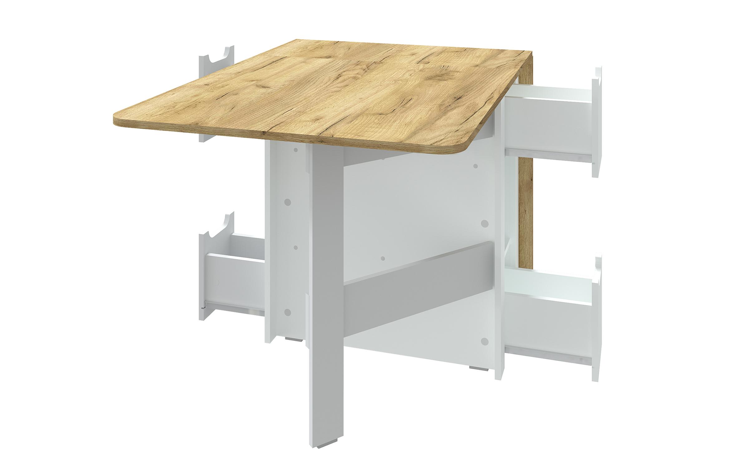 Masa dining Roudi, extensibila, alb + stejar craft auriu  4
